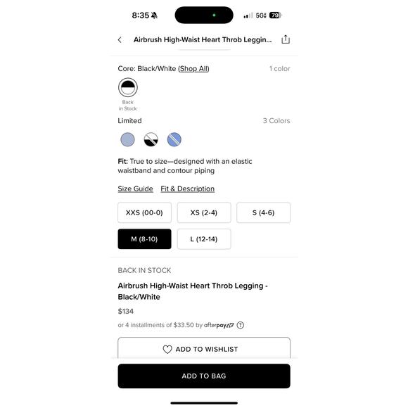 NWT Alo Airbrush High-Waist Heart Throb Legging Full Length Size M Black/White - Picture 4 of 7